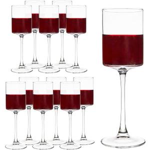 Yaryoung Square 10 oz champagne glasses 12 pk Champagne Flute, Square Unique White & RedG oblets, Dishwasher-safe Clear (12)