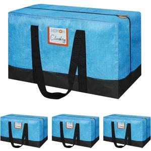 4 Pack Packing Bags for Moving, 115lb Capacity Heavy Duty Moving Totes with Strong Handles, Storage Bags with Internal Compression Straps, Alternative to Moving Boxes -103L,Blue and Black