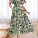 BTFBM Women's Clothing Wedding Guest Dresses Casual Boho Floral Short Sleeve Smocked Maxi Beach Spring Summer Dress 2026 (Green, S)