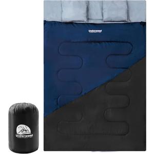 Double Sleeping Bag for Adults Kids - Lightweight 2 Person Sleeping Bag with Pillow, Queen Size Waterproof Camping Sack Two Person for Girls, Boys, Youths, Teens, Compact for Cold Weather & Warm