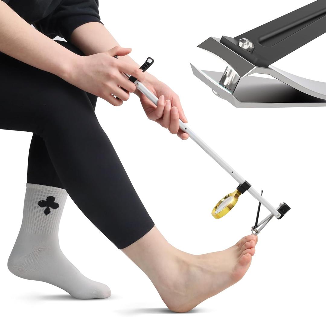 Long Handled Toenail Clippers Wide Jaw Opening, Free Bending, for Thick Nails, for The Seniors, Overweight, Disabled with Arthritis, Easy Reach Pedicure Auxiliary Tools (17" with Magnifier) (2.0-Upgrade-S-17")