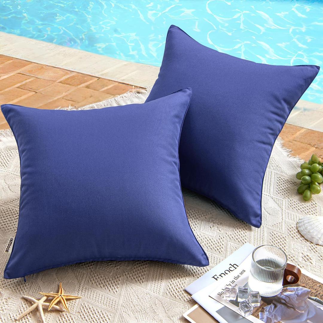 MIULEE Pack of 2 Decorative Outdoor Waterproof Pillow Covers Square Garden Cushion Sham Throw Pillowcase Shell for Spring Patio Tent Couch 18x18 Inch Navy Blue