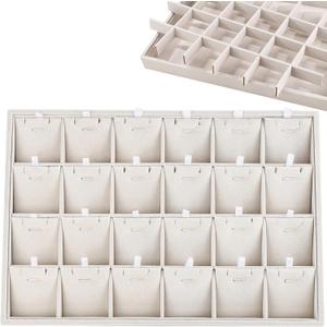 Mornajina 24 Grid Jewelry Tray Velvet Jewelry Display Tray with Removable Dividers, Jewelry Organizer Stackable Trays for Earrings Necklaces Bracelet Rings Display Showcase - Beige