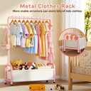 Kids Clothing Rack with Storage Shelf, Kids Dress Up Storage for Coats, Small Baby Garment Rack for Hanging Clothes, Toddler Wardrobe Closet Organizer (Classic, Pink)