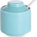 ONTUBE Ceramic Sugar Bowl with Lid and Spoon,Porcelain Seasoning Box Salt Bowl,8oz Turquoise Blue