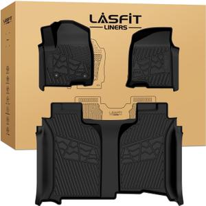 LASFIT Floor Mats 2019-2026 for Chevy Silverado/GMC Sierra 1500, 2020-2026 2500HD 3500HD, Double Cab/Bucket Seat Only, Fit Without Rear Underseat Storage Box, All Weather TPE Custom Fit Floor Liners