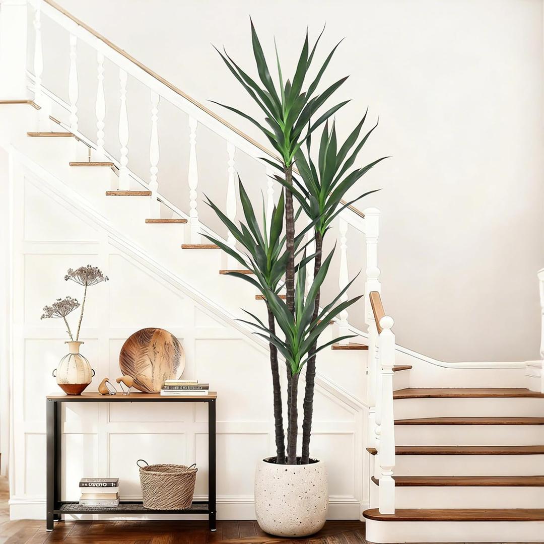 6FT Agave Plant Artificial - 72" Tall Faux Trees Indoor with 60 Lifelike Vivid Leaves and Realistic Trunk, Large Fake Floor Plant in Pot for Home Office Living Room Decor, Housewarming Gift