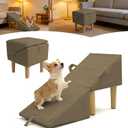 Split Ottoman Dog Ramp for Couch and Low Bed, 2-in-1 Foldable Dog Stairs for Small Dogs and Cats, Wooden Pet Ramp with Non-Slip Surface, Portable Step Stool Design. Coffee