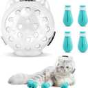 Cat Muzzle for Grooming, Adjustable Breathable Transparent Cat Astronaut Helmet with 4 Silicone Paw Shoes for Bath Nail Trimming (L)