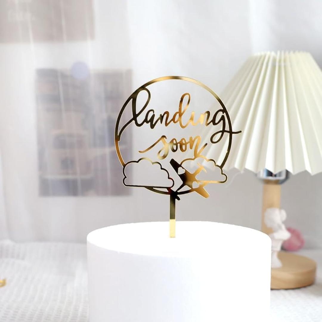 Cake Topper in Gold Finish, Baby Gender Reveal Party Cake decorations Supplies, for Baby Shower/st Birthday Party/Baby Party Photo Booth Props