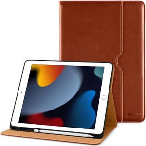 DTTO for iPad 9th/8th/7th Generation 10.2 Inch Case 2021/2020/2019, Premium Leather Business Folio Stand Cover with Apple Pencil Holder - Auto Wake/Sleep and Multiple Viewing Angles, Dark Brown
