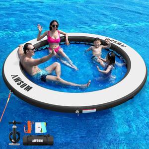 AWSUM Water Hammock, Inflatable Round Floating Ring with Breathable Mesh Heavy-Duty Circle Float for Adults Pool Lake River Beach Relaxation Island Platform Dock
