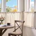 jinchan Kitchen Curtains Linen Tier Curtains 24 Inch Farmhouse Cafe Drapes for Small Window Flax Country Rustic Rod Pocket Bathroom Laundry Room RV Light Filtering 2 Panels Crude, 38"W x 24"L