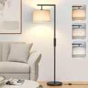 Floor Lamps with Remote Control and Stepless Dimmable Color Temperature and Brightness Standing Lamp with Adjustable Beige Linen Lampshade Pole Lamp for Bedroom Office, 9W Bulb Included, Black