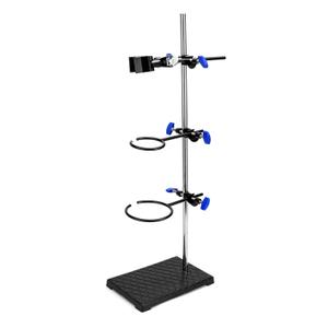 QWORK Heavy Duty Laboratory Stands Support Set, 24" Metal Support Bracket Ring Stand, Cast Iron Base (8.6" x 5.5" 3.3lbs), Rod (24" L), 2 Retort Rings (Dia. 2.4"/3.5") and 1 Flask Clamp