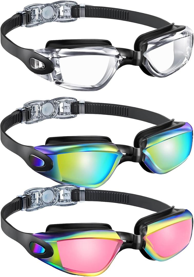 Kids-Goggles-Swimming Goggles Kids Swim: Anti Fog Kids Goggles with UV400 and No Leak for Child Teen 3 Packs Age 6-16 (Y12-clear & Aqua & Bright Rose)
