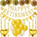 Retirement Party Decorations for Women Men - Gold Happy Retirement Banner Balloons, Garland Paper Pompoms Bunting Farewell Decor for Retired Coworker