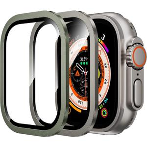 WSKEN for Apple Watch Ultra 3/Ultra 2/Ultra Screen Protector 49mm,9H Tempered Glass + Titanium Alloy Frame, [Keep Original] [Touch Sensitive] Lightweight Protective Glass Film for iwatch Ultra 3/2/1, Original + Green, apple watch ultra 3 / ultra 2 / ultra 49mm