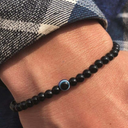 Evil Eye Bracelet 6mm Natural Stretch Adjustable Beaded Bracelets for Men ,M Size