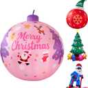 LANGXUN 8ft Pink Christmas Ball Inflatable Outdoor Indoor Decor, Giant Blow Up IP44 Weatherproof Xmas Decorations for Yard, Built-in 7-Color LED Rotating Light for Gardern Lawn Winter Holiday