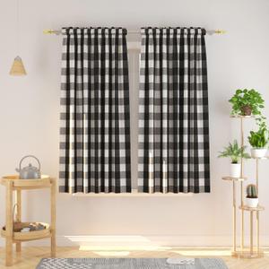 Black White Buffalo Gingham Checkered Curtain Panels 63 inches Long Living Room Drapes Plaid Checker Kitchen Bedroom Window Treatment Set 2 Panels Rod Pocket
