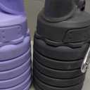 Collapsible Water Bottles Travel water bottle Sports Portable Sport Water Bottle Reusable Water Bottles comes with mountaineering Buckle 500ml silicone Water-proof camping water bottle (Purple+Grey)