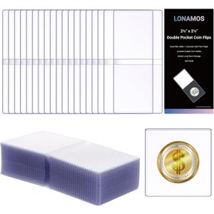 200-Pack 2.5 x 2.5 Inch Double-Pocket-Coin-Flips - Coin Pocket Holders, Unplasticized Coin Sleeves, Vinyl Coin Collection Holder for Long Term Coin Storage, Safety Coin Flips, Vinyl Coin Flips