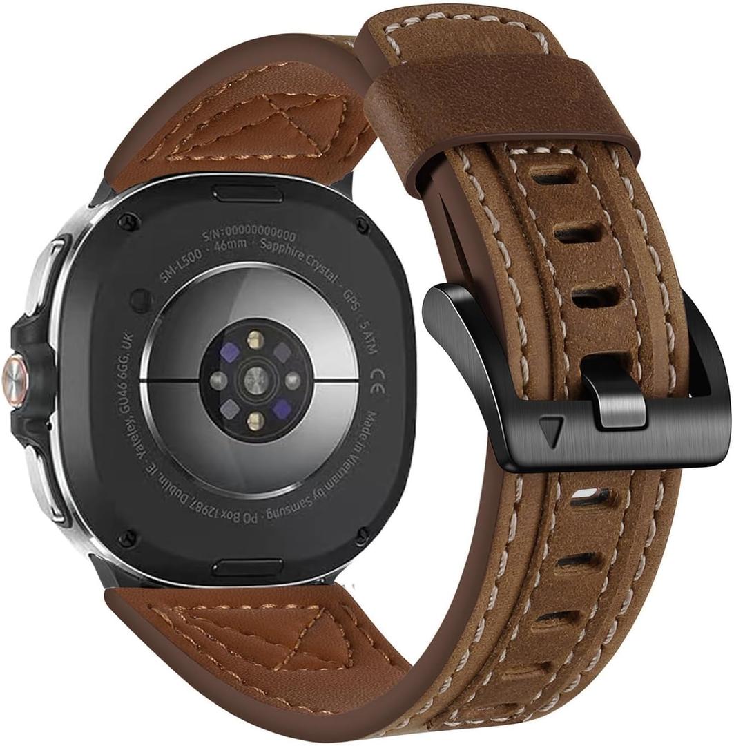 Leather Band Compatible Garmin Venu 2 45mm, Venu 3 Watch Bands, Top Genuine Leather Watch Straps Wristband for Garmin Vivoactive 4/Forerunner 570(47mm)/255/265 Men and Women (Dark Brown)