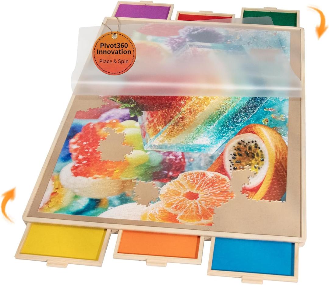 Join&Joy 1500 Piece Puzzle Board Pro, with 6 Drawers & Cover, 34" x 25", Sort-Wise Colorful Felt Drawers, Wooden Jigsaw Puzzle Board, Birthday Gifts for Mom (Multicolor)