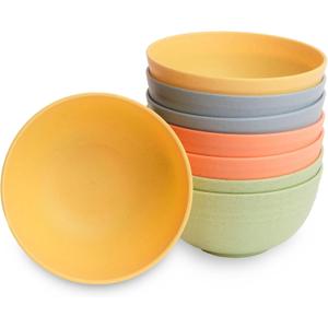 Nook Theory 8-Pack Reusable Wheat Straw Bowls - 26 oz Non Toxic Kids Bowls, Microwave Safe & Dishwasher Safe Cereal and Snack, Unbreakable Dinnerware (Meadow)