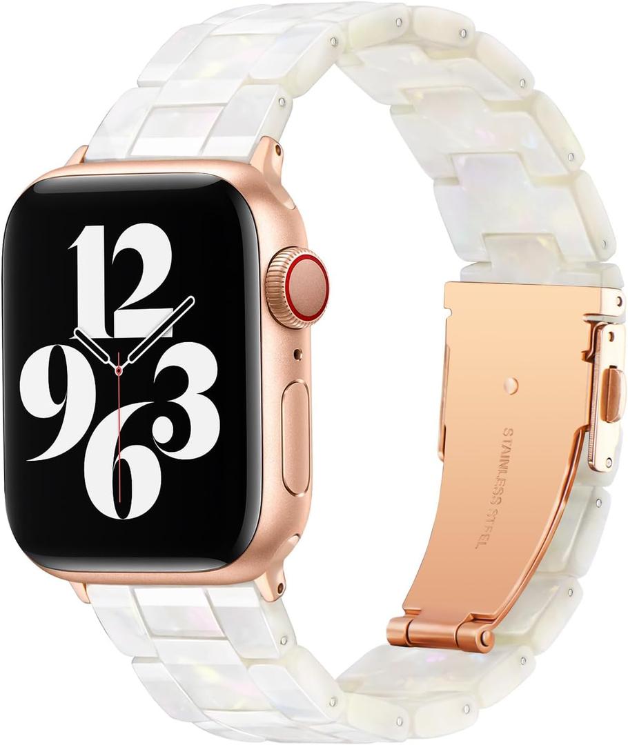 Bestig Resin Band Compatible with Apple Watch Bands for Women 49mm 46mm 45mm 44mm 42mm(Series 1 2 3), Lightweight Waterproof Strap for iWatch Series 11 10 9 8 7 6 5 4 3 2 1 SE Ultra(Aurora/RoseGold)