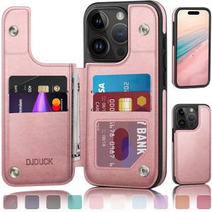 DJDUCK Designed for iPhone 15 Pro Max Case Wallet with Card Holder, [Magnetic Clasp Cover][RFID Blocking Leather Protection] Shockproof Women Men Cases 6.7 Inch for Apple 15 ProMax Rose Gold