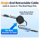 AGVEE 0.3ft Fixed / 2.3ft Extend 4 in 1 Multi USB Charger Cable Mountable One Way Retractable 60W Fast Charging Cord, Pocket-Sized for iPhone 16 15 14 13 12 11, Samsung, Android, Desk Organizer, Black