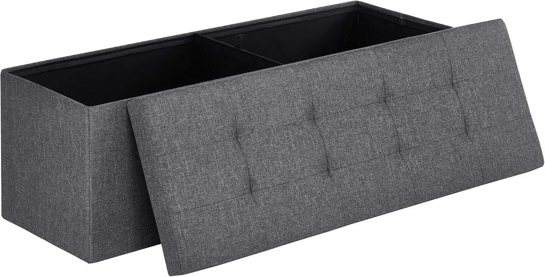 SONGMICS MAZIE Collection - 43 Inches Folding Storage Ottoman Bench, Ottoman Foot Rest, End of Bed Bench, Storage Chest, Load 660 lb, for Living Room, Bedroom, Entryway, Dark Gray ULSF77K, 15"D x 43"W x 15"H