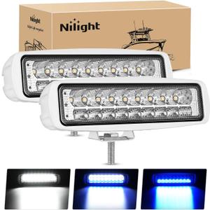 Nilight Marine LED Pods Navigation Lights 2PCS 54W Blue White Flood Beam Ponton Boat Deck Dock Lighting for Night Fishing T-top Stern Yacht Kayak Port Sailboat Trucks Tractors