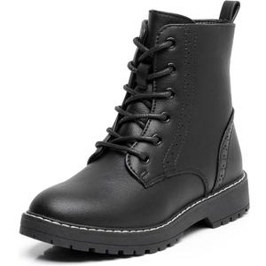 Apakowa Girls Combat Boots Side Zipper Ankle Booties (Toddler/Little Kid/Big Kid) (Black-pu) Size 4