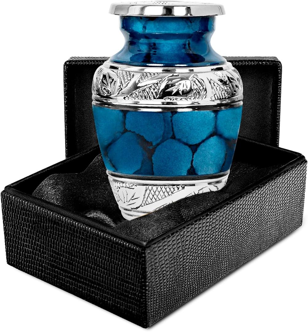 Trupoint Memorials Small Urns for Human Ashes Keepsake, Decorative Mini Cremation Urn for Adult Men and Women, Small Dark Blue with Silver Lining