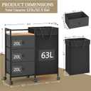 Laundry Hamper with Wheels, Laundry Sorter with Shelf and 3 Drawers, Total Capacity 123L/32.5 Gal (3 Drawers+Bags), Laundry Cabinet with Fabric Detachable Bags, Clothes Hampers for Bedroom Bathroom