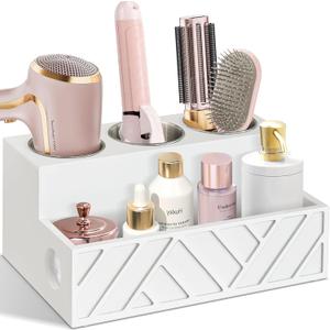 Hair Tool Organizer, Hair Dryer Holder Wall Mounted, Bathroom Countertop Organizer for Bathroom Accessories, Blow Dryer Organizer for Curling Iron, Hair Styling Tools, Vanity Organizer for Makeup (Carving-white)