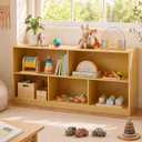 Montessori Shelf, Wooden Toy Storage Organizer with 2-Tier Shelf & 5-Section Storage Cabinet, Kids Bookshelf/Bookcase for Toddler Playroom, Nursery, Classroom(Natural), Large