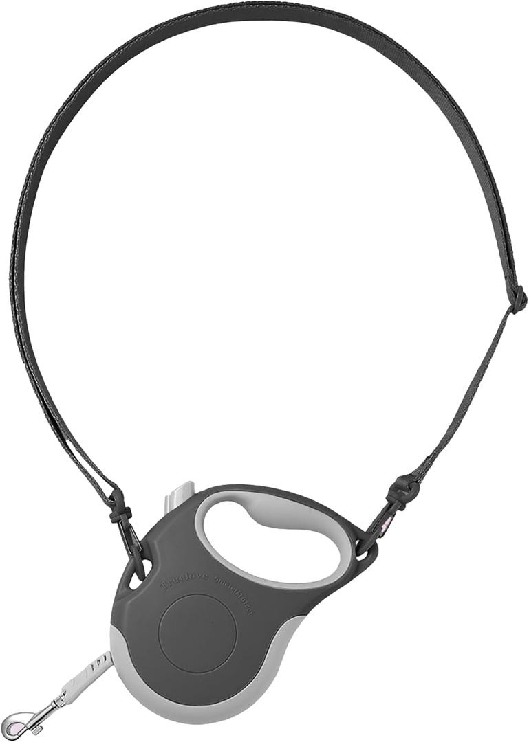 Upgraded Retractable Dog/Cat/Pet Leash with Crossbody Strap - 5 meters/16 feet, Black | Hands Free, Wearable | Durable Ergonomic One Handed Brake, Pause, Lock | Tangle Free Truelove (Small)