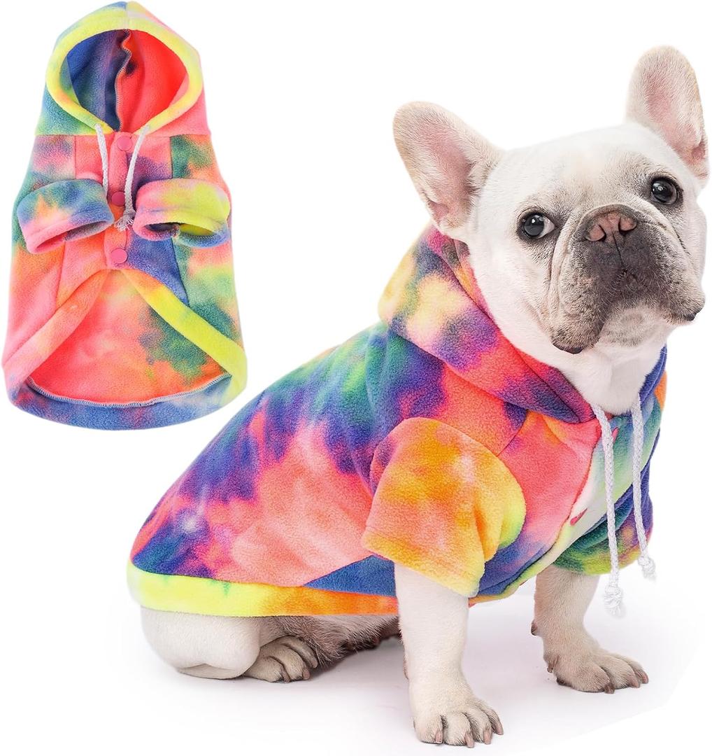 Dog Hoodie Tie Dye Dog Sweatshirt Chic Winter Clothes Ultra-Soft Warm Sweaters for Small Dogs Fashion Pet Clothes for Dogs (Multicolor, S (Back: 11.02",Chest: 15.74", Neck: 13.77"))