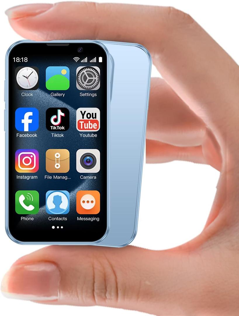 Mini Phone 3.0" Unlocked Mini Smartphone for Kids World's Smallest Cell Phone Quad Core Dual Sim Card Face ID Android Compact Small Mobile Phones for Student Pocket 2GB+16GB Blue