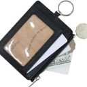 Boshiho Saffiano Leather Credit Card Holder Coin Change Purse with Key Ring Keychain