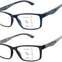 CARA Progressive Reading Glasses for Men Multifocus TR90 Readers, Extremely Lightweight Blue Light Blocking Eyeglasses 2 Pack(1.75x)