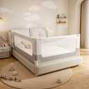 2 Piece Full Size Bed Rails for Toddlers, No-drill Needed Baby Bed Rail Guard with Height Adjustable, Thickened & Reinforced Child Safety Side Railing Guards/Bedrail for Kids, White/Grey, 54x74.8Inches