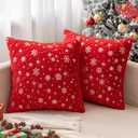 MIULEE Set of 2 Decorative Throw Pillow Covers, Soft Faux Fur Pillow Cases Covers with Silver Snowflake Glitter Printed Cute Pillowcases for Christmas Couch Sofa Bed Girls Room, 16 X 16 Inch, Red