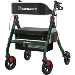 Foldable Rollator Walkers with Seat for Seniors, 450 lb Capacity, 8'' Wheels, 18" Big Seat, 6-Position Height, Heavy-Duty Aluminum Rolling Walker (Green)