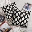 Halloween Ghosts Pillow Covers 18X18 Set of 2, Black Cream Ghost Spooky Throw Pillowcases Outdoor Holiday Scary Theme Pillow Cases Farmhouse Cushion Cases Couch Sofa Bed Home Decor