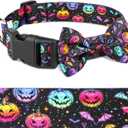 Halloween Dog Collar Bowtie - Fall Collar with Bow-Pumpkin Bat Ghost Pattern - Adjustable for Medium Dogs